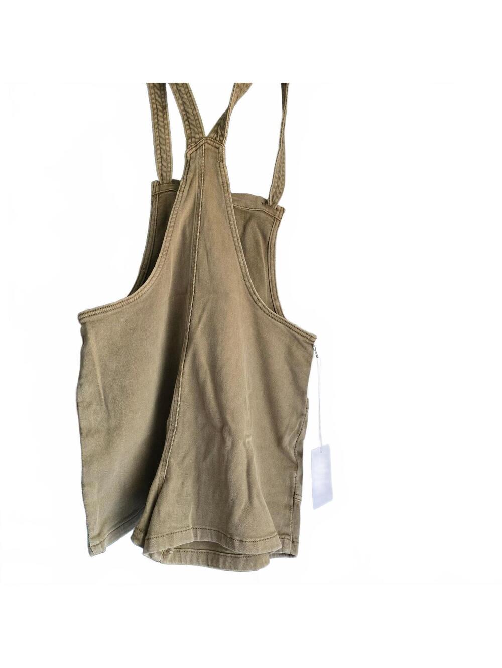 NEW Zenana DMO-1869Y Washed Carmel Overall Romper Shorts Utility Pockets Small - Picture 3 of 6